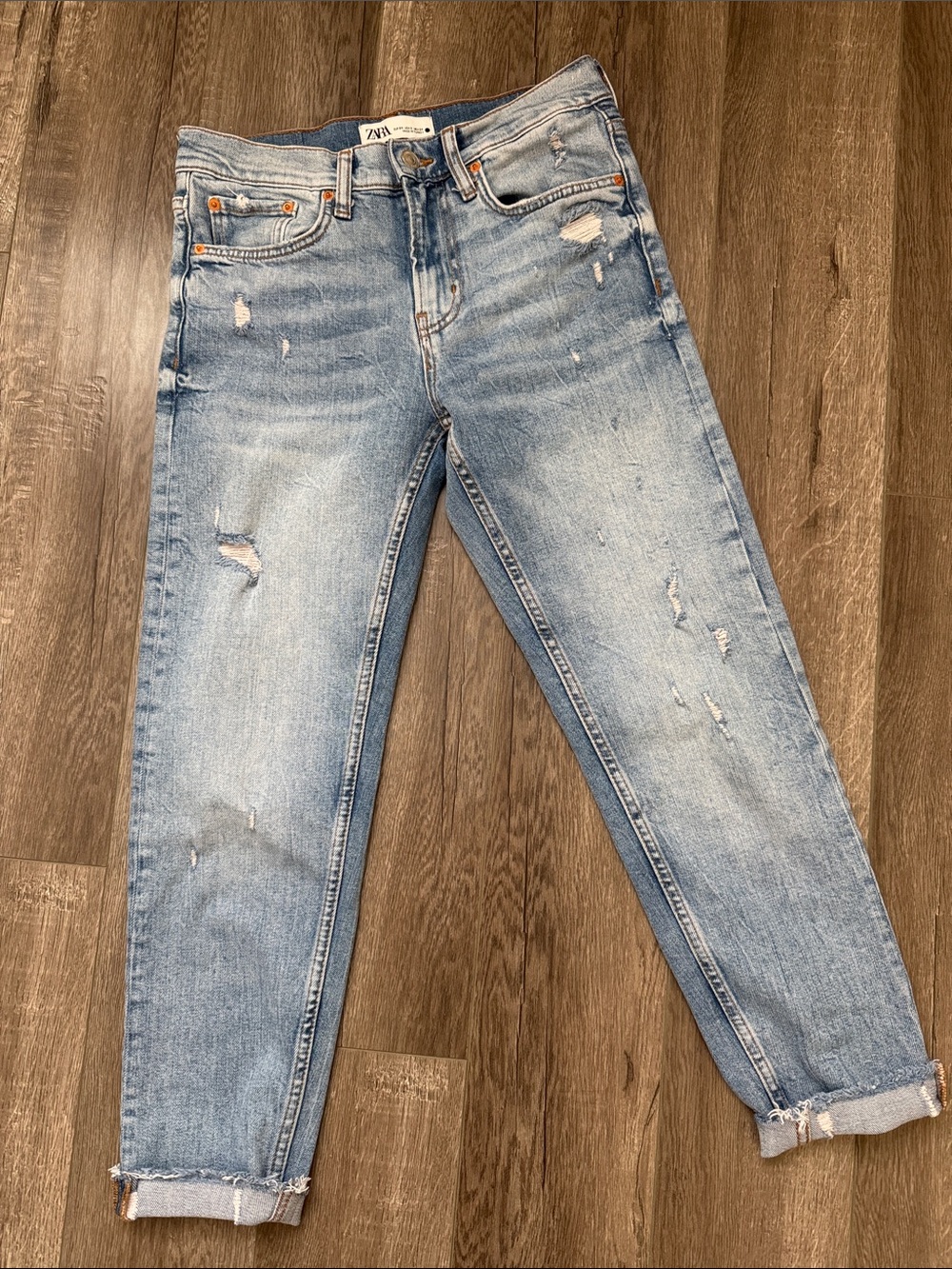 Women’s Size 2 | ZARA Light Blue Distressed Mid-Rise Boyfriend Jeans